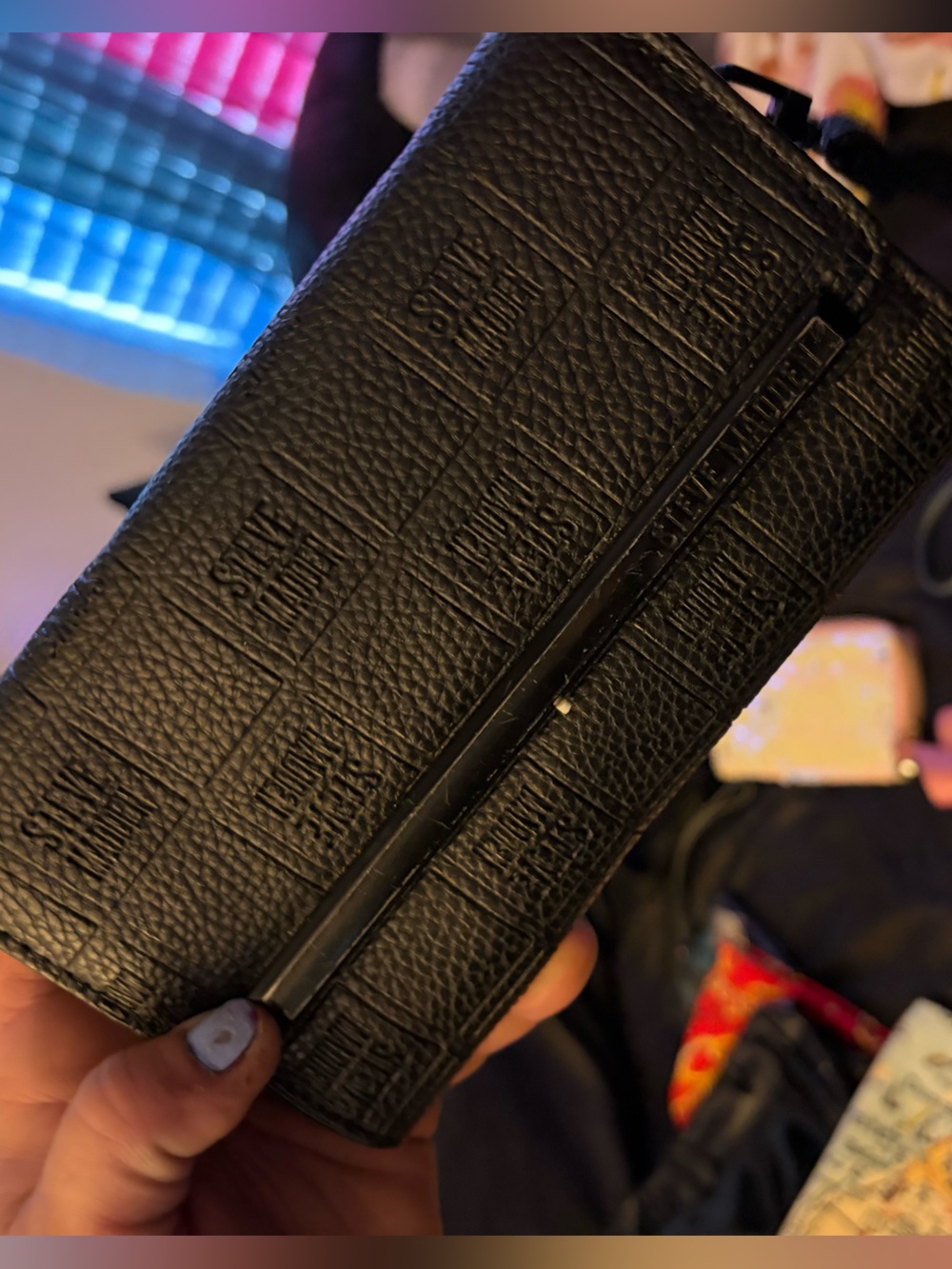 Steve Madden Black Textured Zip Wallet